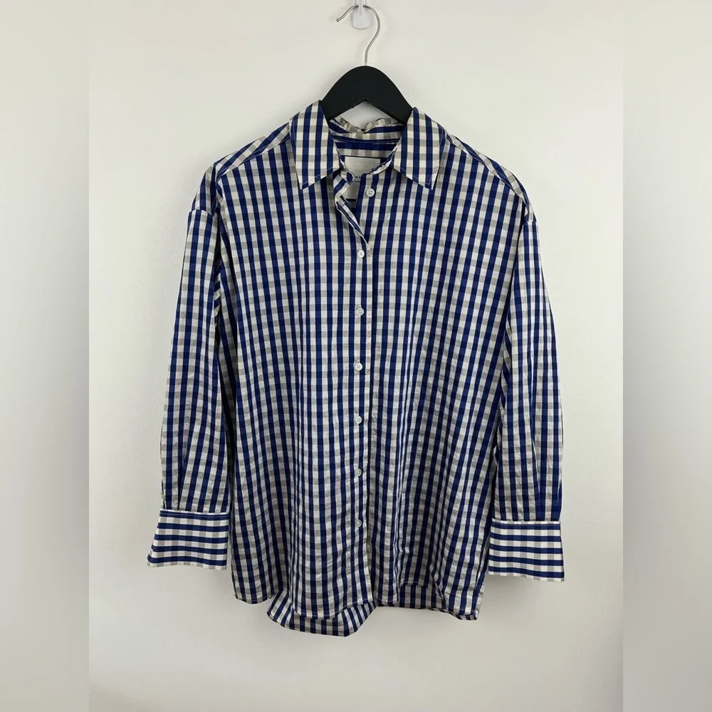 PART TWO Blouse Regan gingham boyfriend shirt Size M - Picture 4 of 7